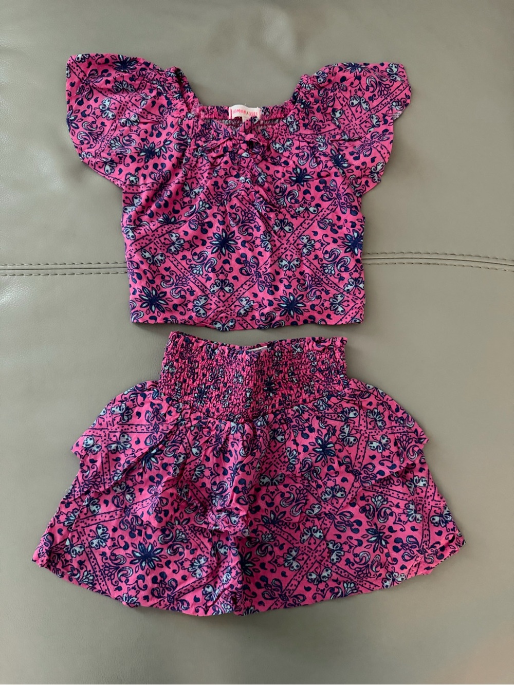 Lemon Kiss Girls Pink Floral Two-Piece Matching Set Size 4